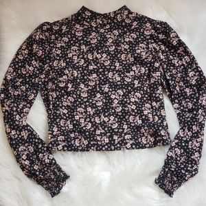 NWT Miss Selfridge - Mock neck puff shoulder black floral blouse top